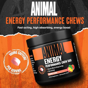 Animal Energy Chews, Fast Acting Energy with Caffeine, Nootropics and Sea Salt for Focus and Pre Workout - Convenient and Delicious Chews Format - Mango