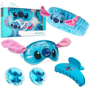 Disney Stitch Beauty Accessories Set with Cooling Eye Mask Gel Eye Pads Fluffy Skincare Headband Hair Claw Clip Relaxing Beauty Gifts for Women (Blue)