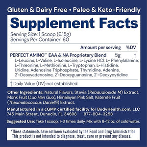 BodyHealth PerfectAmino Powder - BCAA and EAA Powder for Pre and Post Workout - Amino Acid Energy Drink for Men and Women to Support Lean Muscle and Recovery - Chocolate - 60 Servings