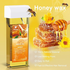 Roll on Wax Kit, Rolling Wax Hair Removal Kit for Women Men, Waxing Kit for Hair Removal, Roller Waxing Kit with 2 Honey Cartridges, 50 Pcs Strips