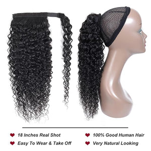 Annora Curly Human Hair Ponytail for Black Women Natural Black Color Wrap Around Pony Tail Extension 1B Remy Magic Paste Brazilian Kinky Curly Ponytail Human Hair Extensions Hair Piece 26 Inches