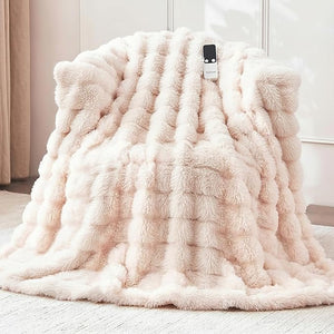 Heated Blanket Twin 62''x 84'' Fast Heating Electric Blanket Ultra-Soft Faux Rabbit Fur with 5 Heat Levels &amp 5H Auto Shut-Off Overheat Protection Machine Washable