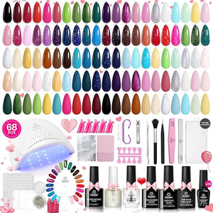 Beetles Gel Nail Polish Kit with UV Light 68 PCS Set 35 Colors Pastel Red Gel Polish with Base and Matte&amp;Glossy Top Coat Soak Off Nail Kit All Year Manicure Tools Gifts for Women