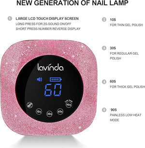 UV Nail Lamp 54W, Cordless Gel UV Led Nail Lamp for Gel Nail Polish, Rechargeable UV Nail Light Nail Dryer with 4 Timer and LCD Display, Professional Fast Curing Lamp Nail Art Tools with Rhinestone