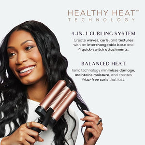 Sutra 4-in-1 Hair Curling Iron Set with Tourmaline Infused Ceramic Barrels - Professional Curling Wand Tool for Women with Clipless Curlers &amp Triple Barrel Waver - Styling Products for All Hair Ty