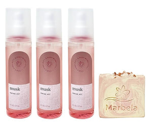 Bath &amp Body Works Musk Perfume Mist 3 Pack with a Himalayan Salts Springs Bar Soap.