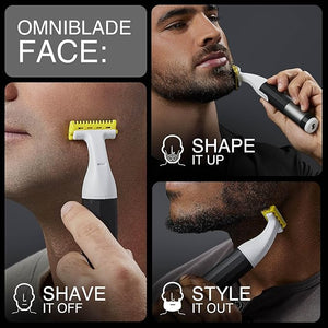 Remington Omniblade Face &amp Body Shaver for Men 100% Waterproof Rechargeable Razor with Removable Head 35mm Main Blade + 7 Attachments (Adjustable Precision Stubble Combs &amp Micro Trimmer)