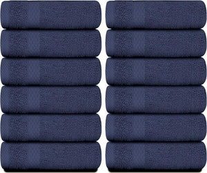 White Classic Luxury Cotton Washcloths 13x13 Inch - 650 GSM Turkish Cotton | Hotel Spa Bathroom Face Towel | 12 Pack Navy Blue