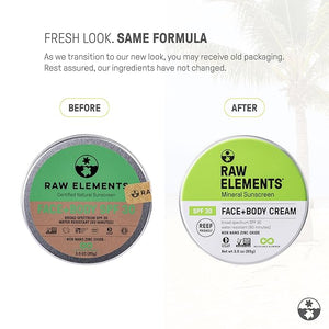 Raw Elements Face and Body Mineral Sunscreen SPF 30 Tin Organic Sunblock Daily Protection Non Toxic Reef Safe Water Resistant Cruelty Free Plastic Free 3 oz (Pack of 2)