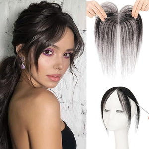 MY-LADY Clip on Bangs for Women Human Hair Fake Bangs Hair Clip 100% Real Human Hair Clip in Bangs for Women Middle Part Bangs Hair Pieces with Temples(Natural Black)