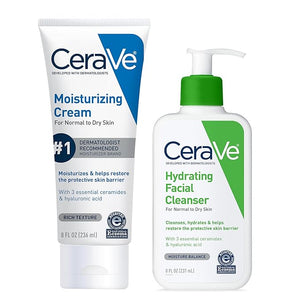 CeraVe Hydrating Skin Care Set 8oz Moisturizing Cream &amp 8oz Hydrating Facial Cleanser Ceramides + Hyaluronic Acid Moisturizer and Face Wash Accepted by National Eczema Association