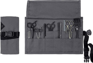 Under NY Sky Salon Scissors Roll Up Holder ? Professional Canvas Pouch Case for Hair Stylists Barbers &amp Hairdressers ? Portable Storage Organizer for Hair Cutting Shears &amp Salon Tools - Grey