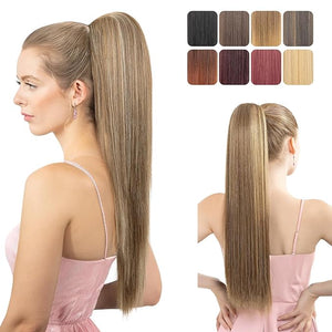 Ponytail Extension 24 Long Straight Claw Clip Ponytail Extension clip on ponytails hair clip Hair claw clip Fake Ponytail Hairpieces for Women - Golden Brown with Blonde HL