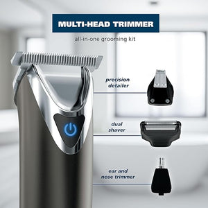 WAHL USA Stainless Steel Lithium Ion 2.0+ Slate Beard Trimmer for Men - Electric Shaver Nose Ear Trimmer Rechargeable All in One Men's Grooming Kit - Model 9864