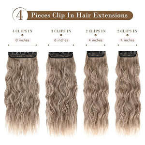 REECHO Hair Extensions 4PCS Clip in Hair Extensions HE001 Natural Soft Synthetic Hairpieces for Women (20 Inch-200 Gram (Pack of 4) Ash Brown with Blonde Ends)