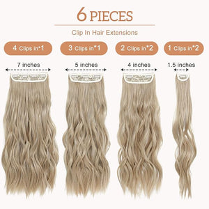 Clip in Hair Extensions for Women, Natural Light Brown Mix Blonde, 20 Inch 6PCS Hairpieces Long Wavy Soft Hair Extensions clip ins