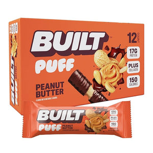 Built Bar Puff Protein Bars Peanut Butter Puff 17g Protein Snacks On-The-Go Bars Only 150 Calories 6g Sugar Collagen Gluten Free 12 Count