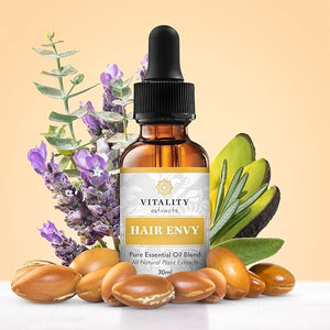 Vitality Extracts Hair Envy - Natural Hair Growth Serum - 100% Pure Essential Oils 15 Plant Extracts No Synthetics No Parabens - Strengthen Hair Minimize Breakage Stimulate Follicles
