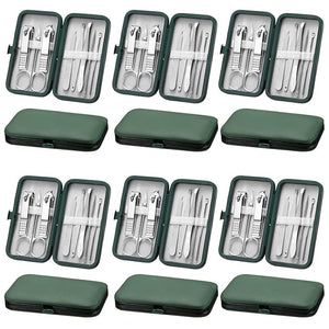 Geosar 12 Sets Manicure Set Nail Clippers Pedicure Kit 8 in 1 Grooming Stainless Steel Kits Nail Care Tools with Travel Case Xmas Gifts Christmas Stocking Stuffers for Men Women(Green)