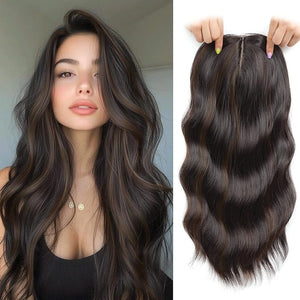 Hair Toppers for Women with Thinning HairWig Topper PiecesLarge Coverage Invisible Hairpiece Clip-in Volumizing Curl Wiglet for Thinning Crown/Hairloss (Dark Brown with Highlights 16)