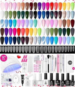 Beetles Gel Nail Polish Kit with U V Light 97Pcs Travel Holiday 45 Colors Gel Polish Set with Nail Stamp Nail Tips Base Top Coat All Season Starter Kit Gift for Women