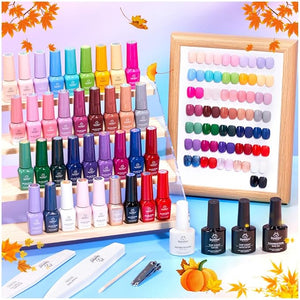 beetles Gel Polish Shifting Lights - Fall Gel Nail Polish Set Brown Burgundy Red Black White Green Purple Glitter 36 Colors with Base Coat Glossy Matte Glitter Top Coat UV LED Soak Off Gift for Women