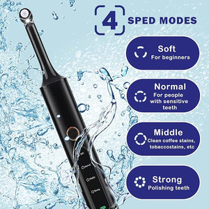 Rechargeable Tooth Polisher with 5 Brush Heads 9 Polish Pastes 4 Speed Modes IPX6 Teeth Cleaning Kit LED Light Dental Cleaning Kit for Home Use Polishing and Whitening of Tooth
