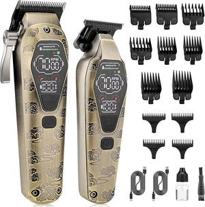Professional Hair Clipper for Men - Cordless Clippers and Trimmers Set Heavy-Duty Motor Hair Cutting Kits with LED Display 7000RPM High-Power Motor USB Charging Gifts for Men Bronze