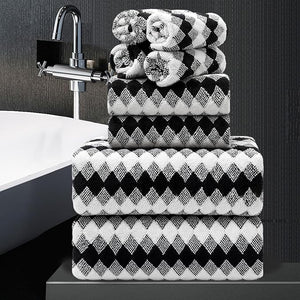 8 Piece Bathroom Towel Set Black White|2 Oversized Large Bath Towels Sheet2 Hand Towels4 Washcloths| 600GSM Soft Towel Set for Bathroom HotelHighly Absorbent Quick Dry Bath Towel Collections