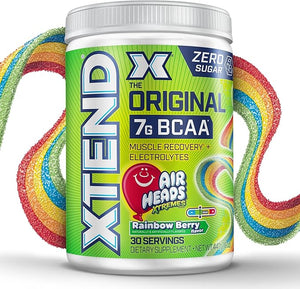 Xtend Original BCAA Powder Airheads Rainbow Berry Flavor 7g BCAA and 2.5g L-Glutamine Sugar Free Post Workout Muscle Recovery Drink with Amino Acids for Men &amp Women 30 Servings