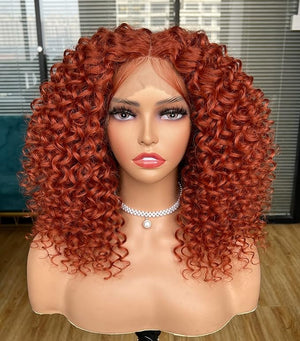 ANNIVIA Lace Front Curly Wigs for Black Women Ginger Short Curly Lace Front Wig Pre Plucked with Babyhair Natural Looking Synthetic Kinky Afro Short Curly Frontal Hair Wig 16inch£¨Ginger13¡¿4£©