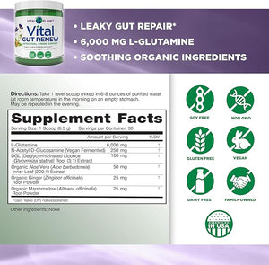 Vital Planet - Vital Gut Renew Powder Supplement for Leaky Gut Repair with L-Glutamine, Marshmallow and Ginger Root, DGL Licorice Root and Organic Aloe Vera, L Glutamine 6000mg 6.88 oz