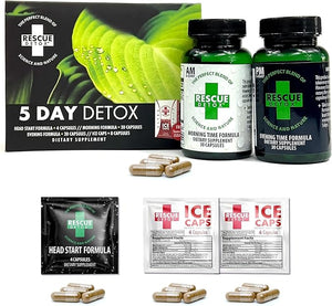 Rescue Detox 5 Day Permanent Detox Kit - 72ct Capsules | Comprehensive Full Body Cleanse with Bonus Instant ICE Caps