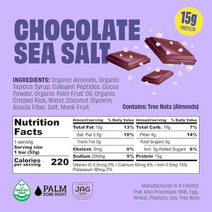 JUSTNOSH Chocolate Sea Salt Collagen Protein Bars ? 15g Protein 10g Collagen | Gluten &amp Dairy Free Low FODMAP Seed Oil Free (12 Pack)