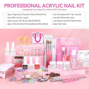 SAVILAND Acrylic Nail Kit with Drill and U V Light ? Clear White Pink Acrylic Powder Black Red White Gel Nail Polish Nail Tools for Nail Art Gel Nails DIY
