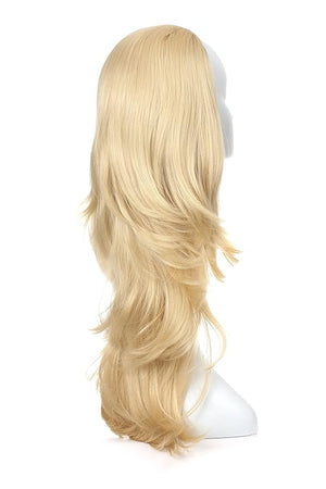 Onedor 22" Semi Curly Hair Women Ladies 3/4 Half Wig Premium Japanese Synthetic fibers Wigs with Secured Mesh Head Cap (613)