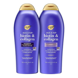 OGX Shampoo and Conditioner Set Thick and Full + Biotin and Collagen Purple Helps Thicken and Texturize Hair Ideal for Flat to Medium Volume Hair 25.4 FL OZ 2 Pack