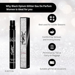 Yves Saint Laurent YSL Black Opium Glitter Eau De Parfum for Women - Travel Size 0.33 Fl Oz.