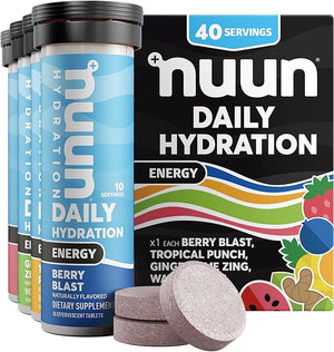 Nuun Energy Electrolyte Tablets with Ginseng Caffeine from Green Tea Extract Vitamin B12 B6 B5 Magnesium &amp 4 Other Electrolytes Gluten Free &amp Vegan Mixed Flavors 4 Pack (40 Servings To