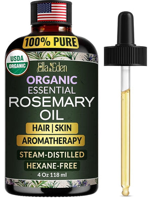 Ella &amp; Eden Organic Rosemary Essential Oil - BIG 4 Fl Oz bottle, 100% Pure, Steam-Distilled, Hexane-Free - for Hair Growth, Skin, Aromatherapy - Glass Bottle