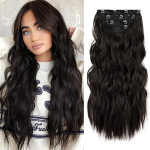 REECHO Hair Extensions 4PCS Clip in Hair Extensions HE001 Natural Soft Synthetic Hairpieces for Women Black Brown