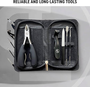 Nail Clipper Set for Thick Toenails - 5-Piece Professional Kit with Angled Head for Seniors Ingrown Toenail Tools German Steel Leather Case - PIUS LANG