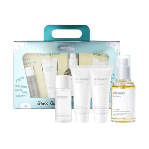 mixsoon Glass Skin Suit Case Set-5-Step Skincare Kit - Hydrating and Radiance-Cleansing Oil Foam Essence Cream 105ml / 3.55 fl.oz. Korean Glass Skin Care