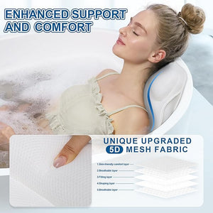 Full Body Bath Pillow for Tub - Extra Long &amp Thick Tub Pillow with Head Back &amp Lumbar Support 168 Non-Slip Suction Cups Soft 5D Mesh Spa Cushion Fits All Tubs-Gift for Soaking