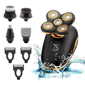 Asani 5 in 1 Electric Razor for Men and Women, USB Rechargeable and Waterproof Cordless Trimmer, Includes Rotating Bald Head Shaver, Nose Hair Trimmer, Beard Shaper, Silicone Brush, &amp; Cleansing Br