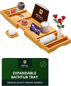 Non-Foldable Bathtub Tray Caddy for Tub Bamboo Bath Shelf Premium Wood Bath Table Expandable Bathtub &amp Bathroom Accessories New Home Gifts for Mom Housewarming Anniversary