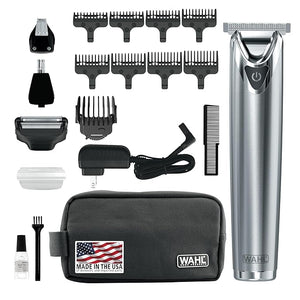 Wahl USA Stainless Steel Lithium Ion 2.0+ Beard Trimmer for Men - Electric Shaver &amp Nose Ear Trimmer - Rechargeable All in One Men's Grooming Kit - Model 9864SS