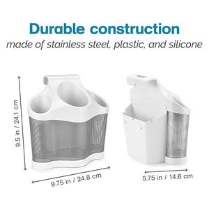 Polder Style Station Tool Organizer for Hair Dryer Curling Iron and Straightener Easy-to-Store Hair Styling Station White and Silver