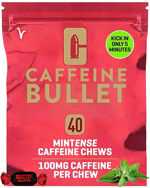 Caffeine Bullet Mint Energy Chews *40 ? Faster Boost Than Gels Tablets and Gum. 100mg Per Serving - Sport Science for Running Cycling Gaming &amp Pre Workout Endurance Kick.