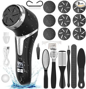 Electric Callus Remover for Feet (with Dander Vacuum) Portable Pedicure Kit Foot File Callus Remover Rechargeable Waterproof Foot File for Foot Care Deadskin Remover with 9Head&ampLCD Display